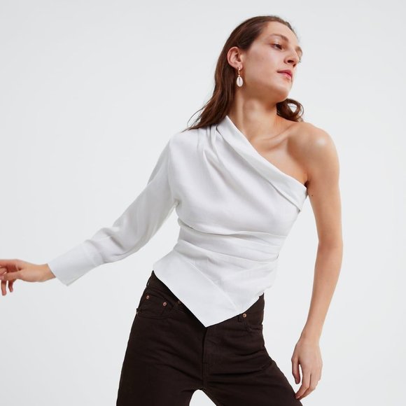 Zara | Tops | Zara Asymmetric One Shoulder White Top | Poshmark